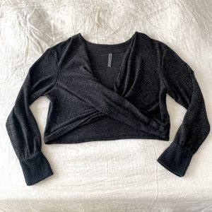 Anthropologie Cross Front Gray Crop Blouse